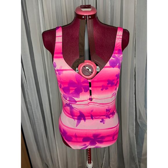 swimsuit one piece floral Vintage cutouts high cut - Picture 1 of 8